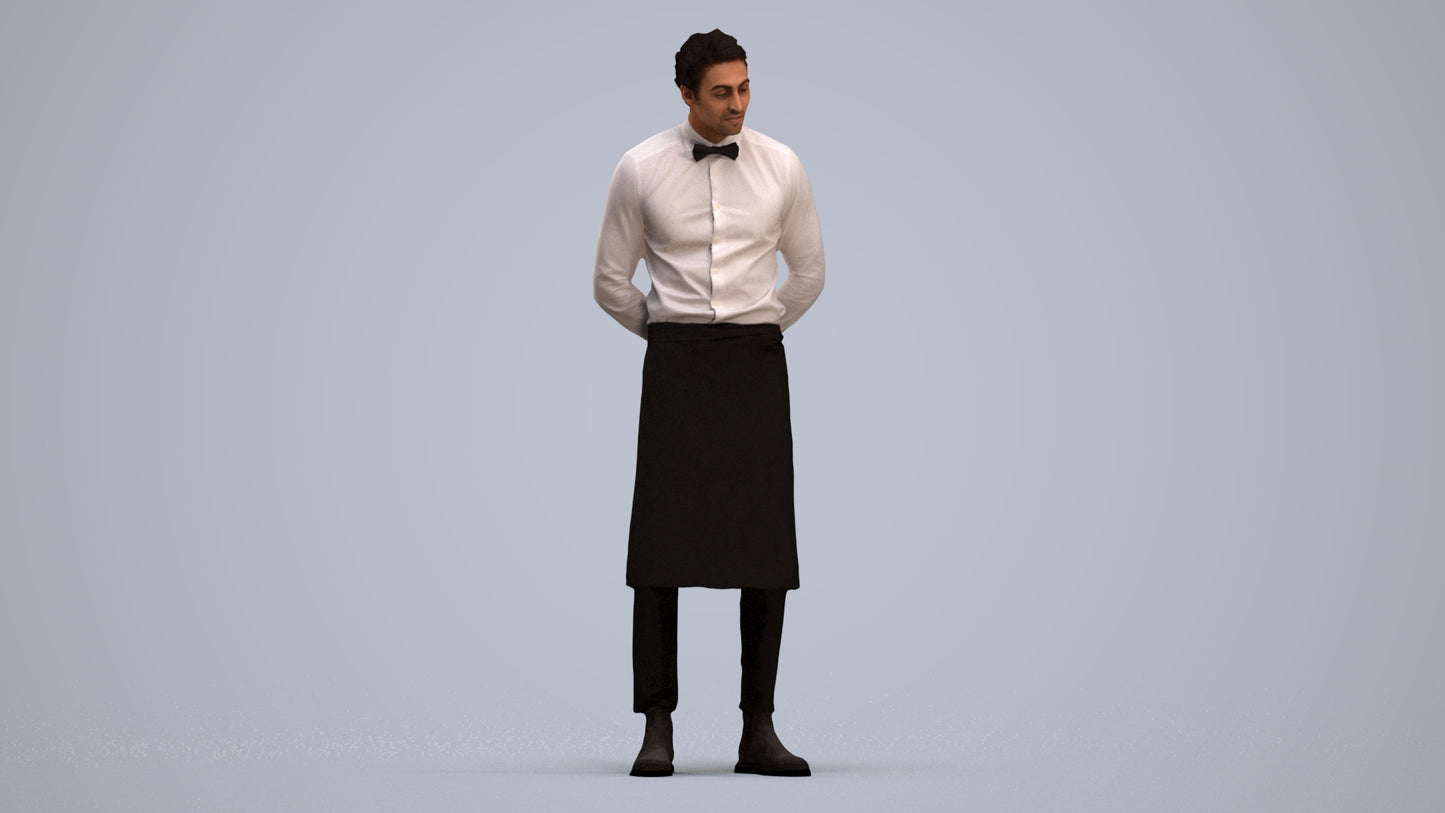 3D human model man hospitality, photogrammetry scanned person for archviz, standing pose render
