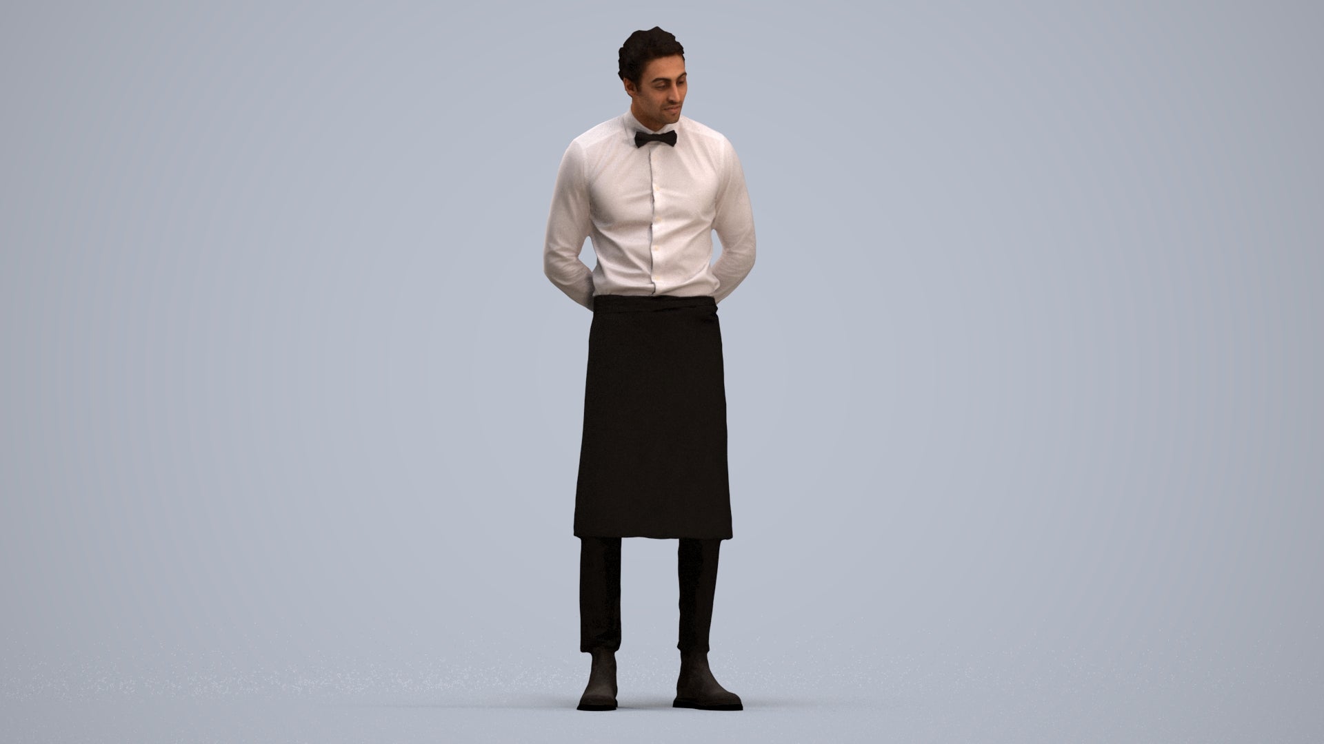 3D human model man hospitality, photogrammetry scanned person for archviz, standing pose render
