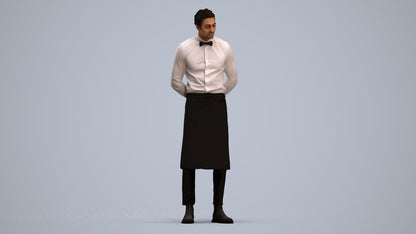 3D human model man hospitality, photogrammetry scanned person for archviz, standing pose render