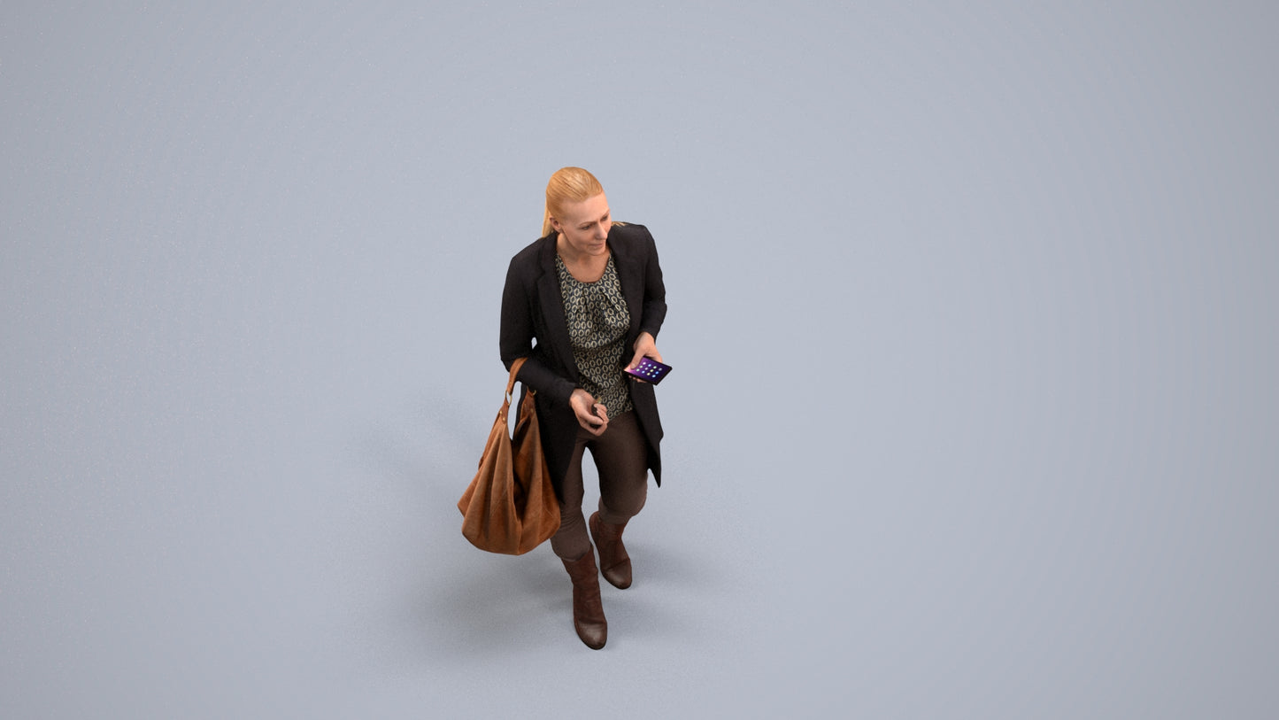 scanned 3D woman business walking, photogrammetry people for Enscape and V-Ray, back view render