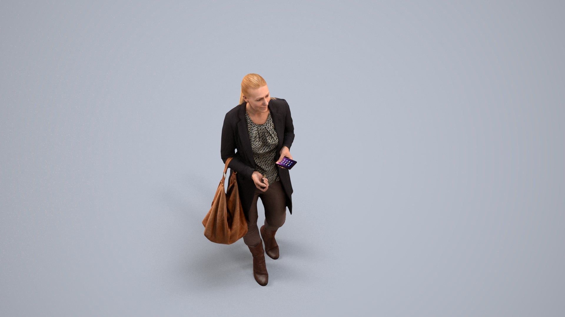 scanned 3D woman business walking, photogrammetry people for Enscape and V-Ray, back view render
