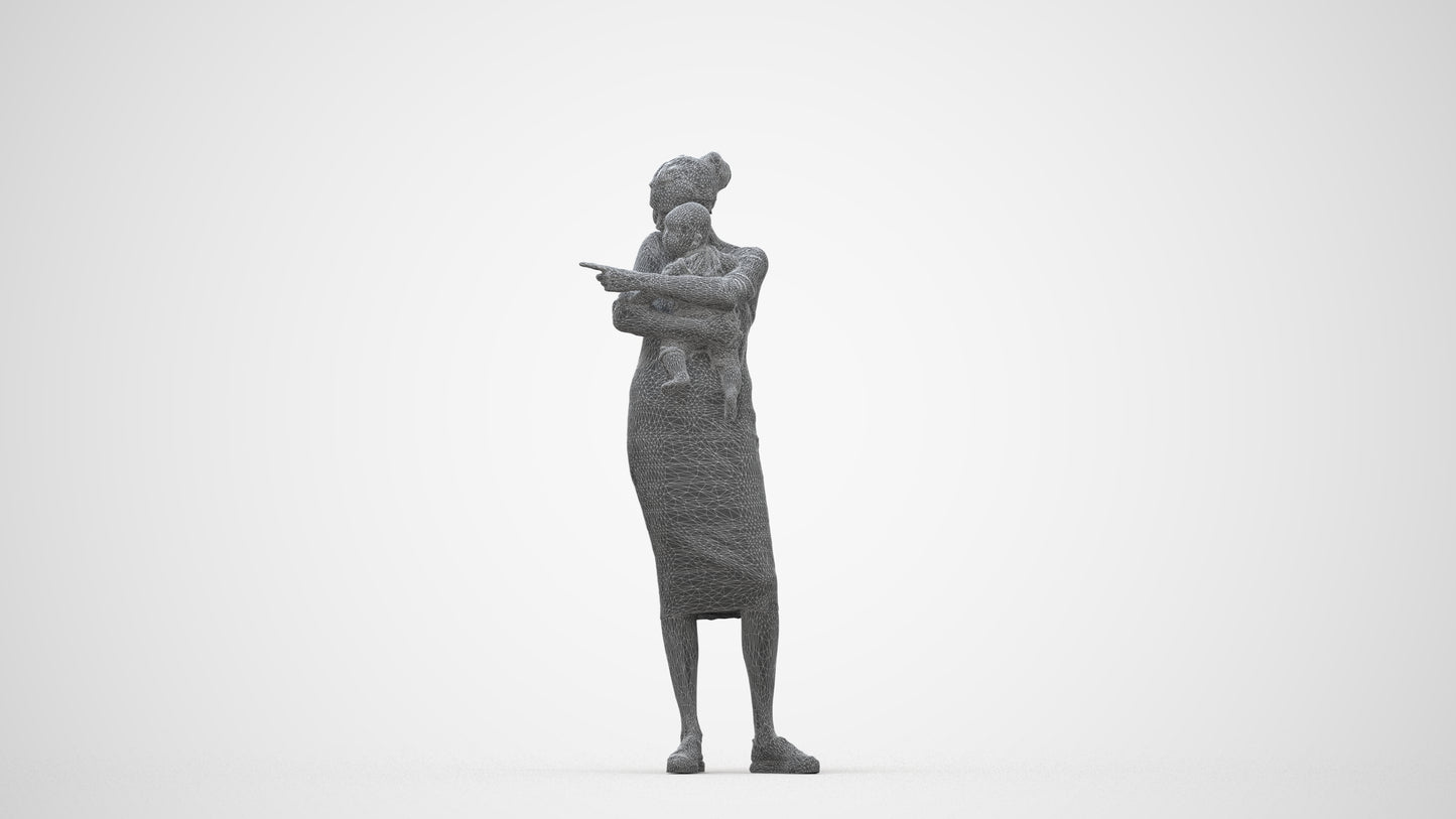 3D scanned girl kids casual, photorealistic archviz people for Enscape and SketchUp, wireframe back view