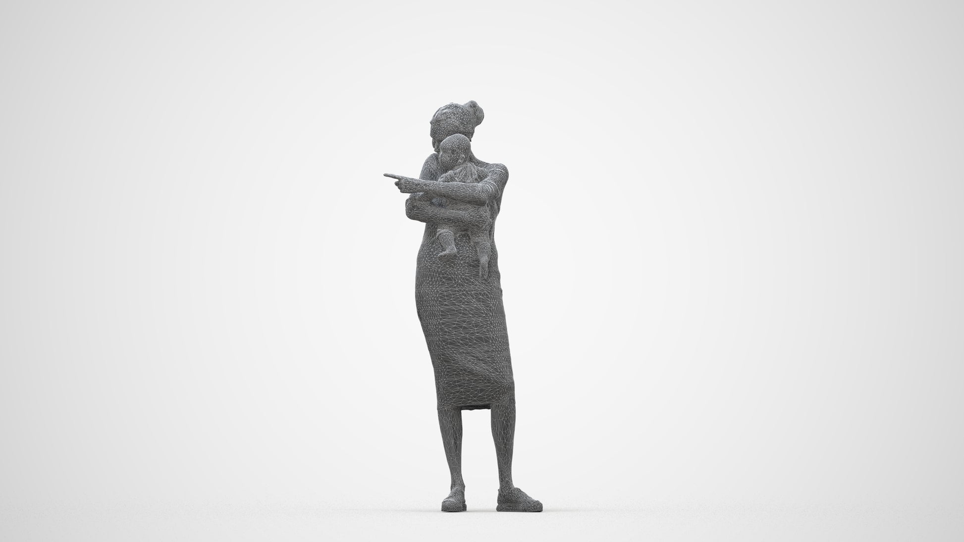 3D scanned girl kids casual, photorealistic archviz people for Enscape and SketchUp, wireframe back view