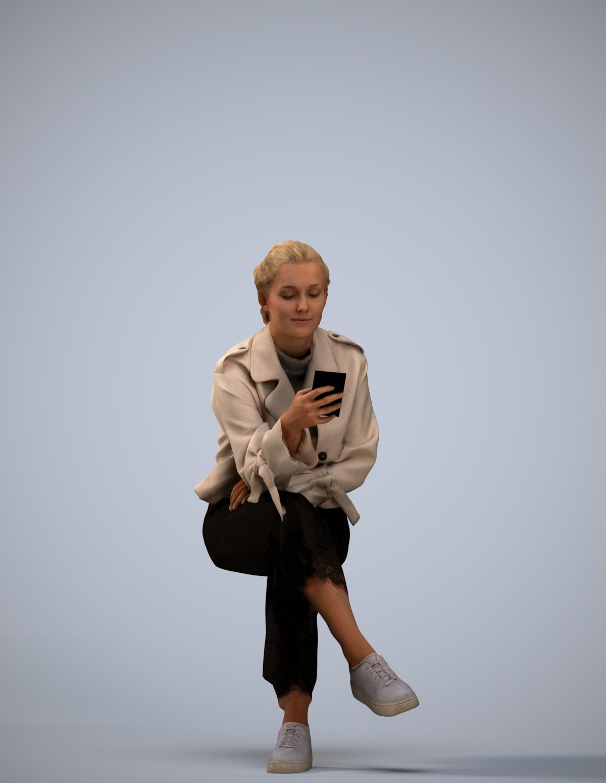 photogrammetry 3D woman casual sitting, realistic human model archviz FBX