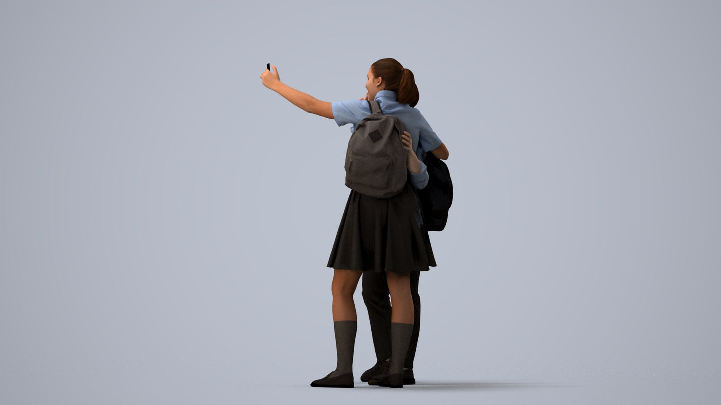 scanned 3D girl kids, photogrammetry people for Enscape and V-Ray, three-quarter view render