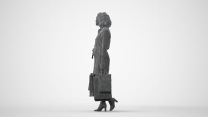 3D human model woman casual shopping, photogrammetry scanned person for archviz, square thumbnail