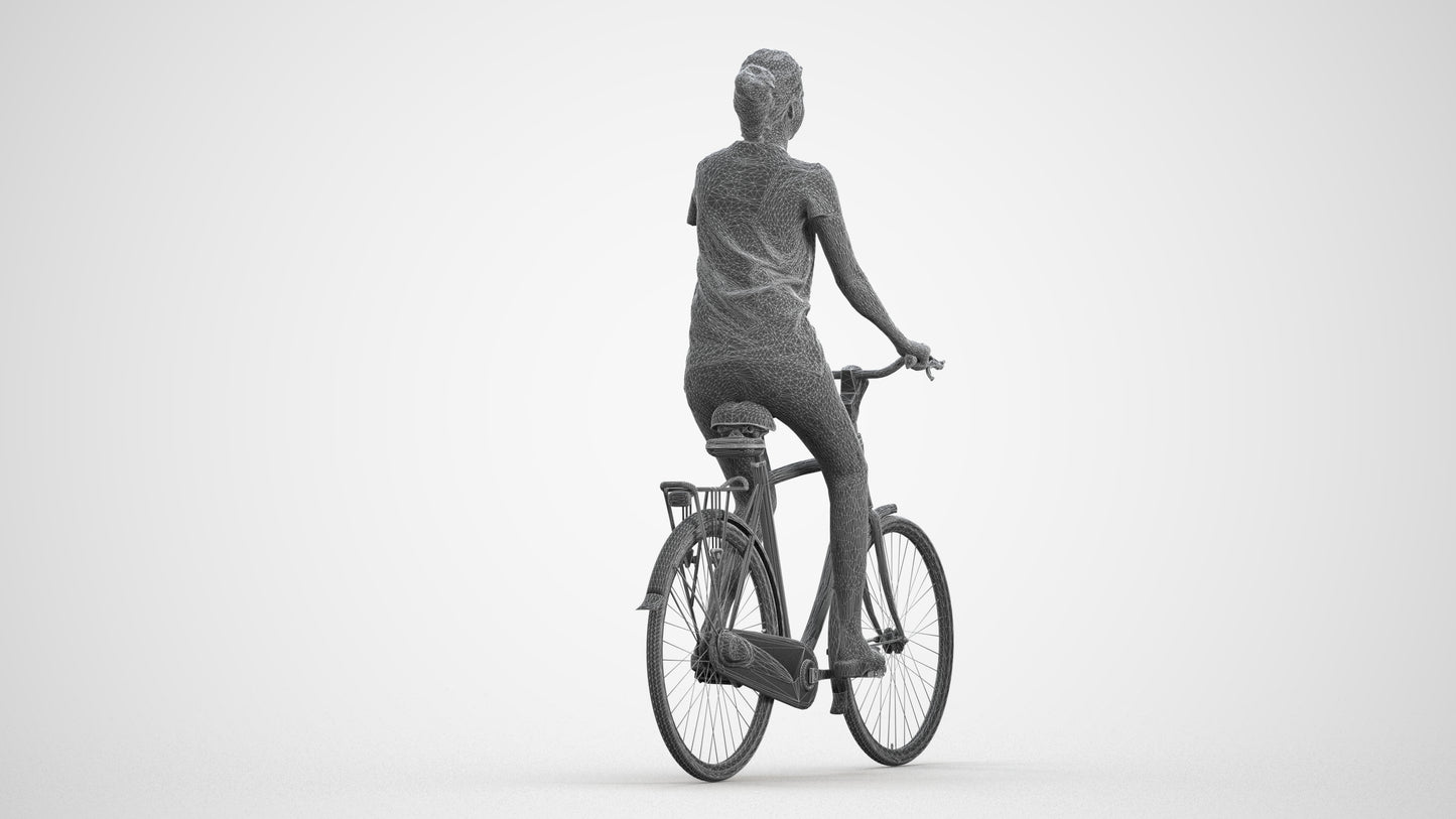 3D people model woman casual cycling, scanned human for 3ds Max rendering, wireframe front view