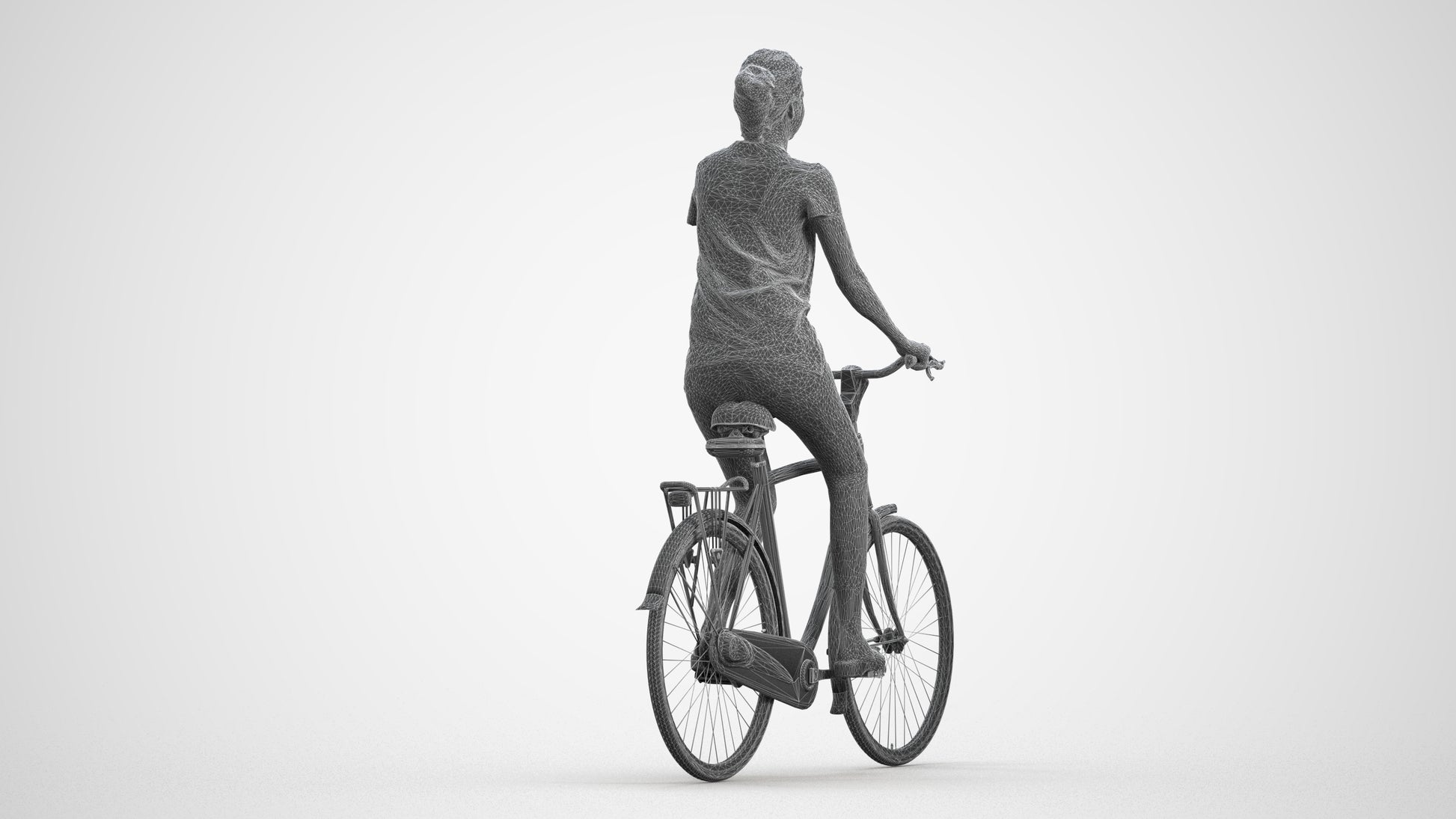3D people model woman casual cycling, scanned human for 3ds Max rendering, wireframe front view