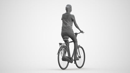 3D people model woman casual cycling, scanned human for 3ds Max rendering, wireframe front view