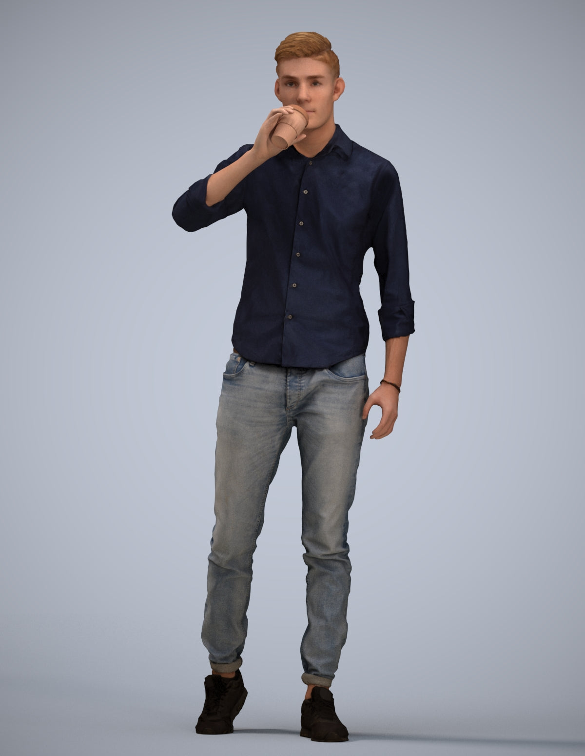 realistic 3D man casual walking, scanned archviz people for Blender and 3ds Max