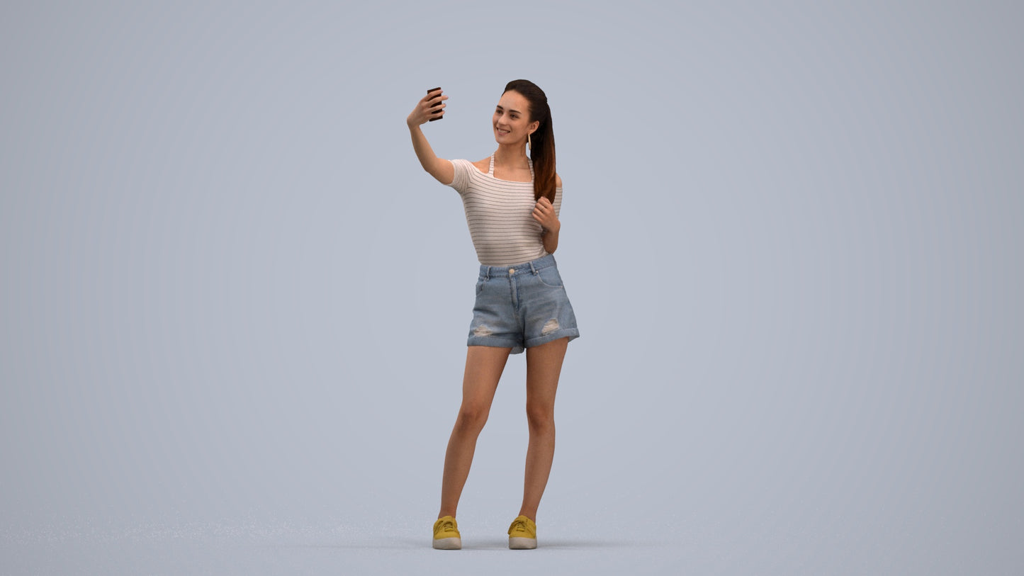 realistic 3D people woman casual standing, render-ready for V-Ray and Corona, FBX OBJ, standing pose render