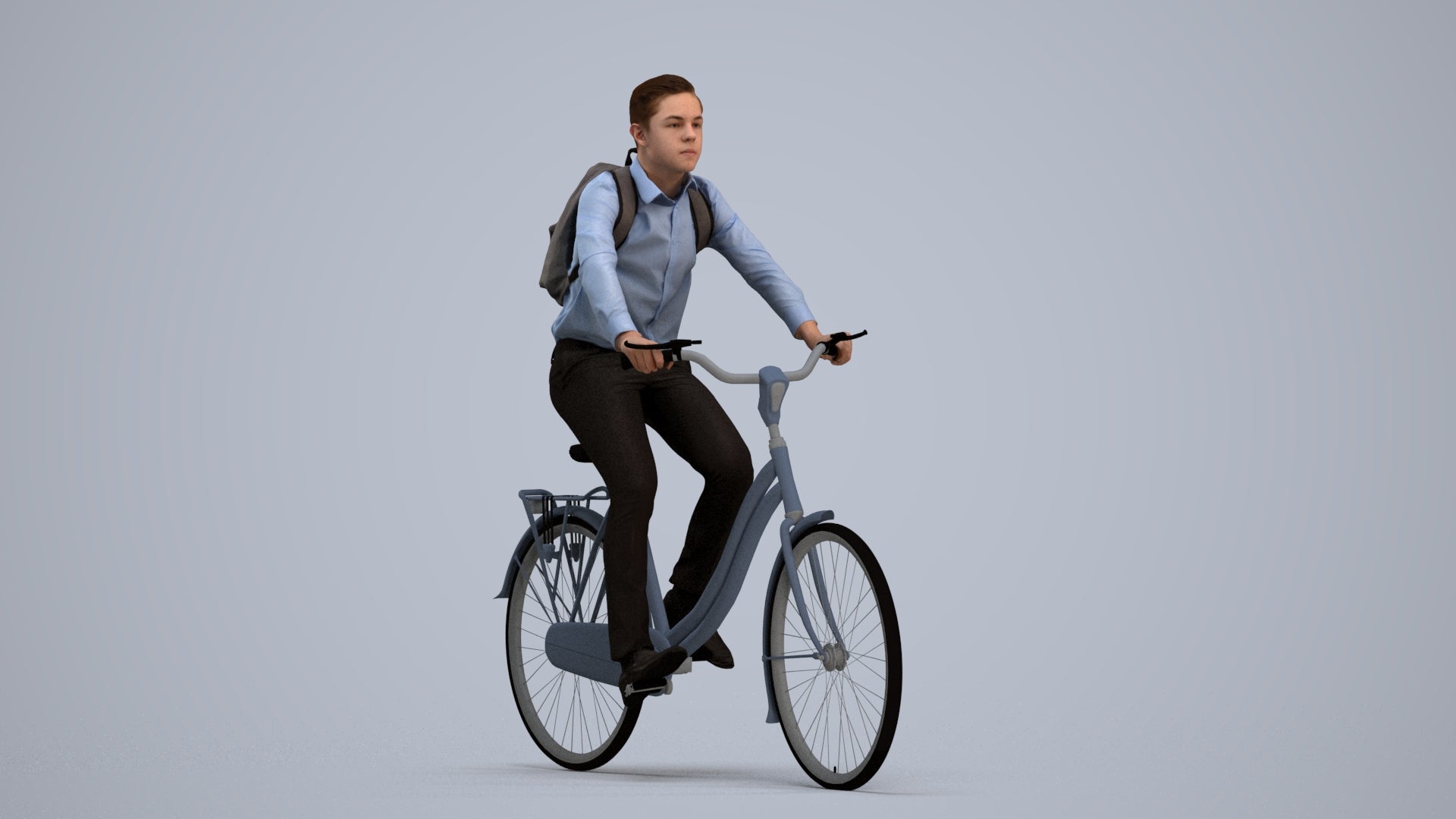 realistic 3D human boy business cycling, archviz people FBX OBJ for Blender, standing pose render