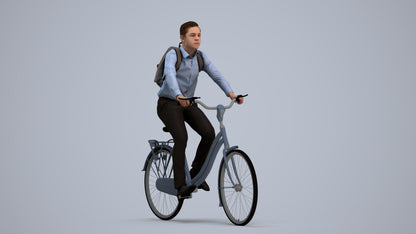 realistic 3D human boy business cycling, archviz people FBX OBJ for Blender, standing pose render