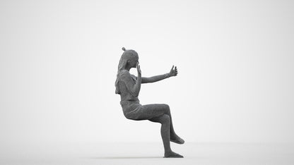 realistic 3D human girl casual sitting, archviz people FBX OBJ for Blender, wireframe side view