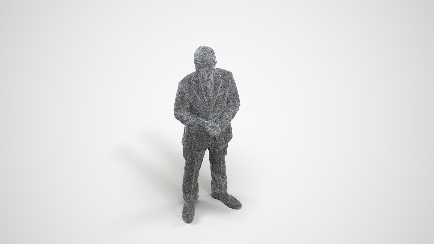 scanned 3D man business, photogrammetry people for Enscape and V-Ray, wireframe three-quarter view