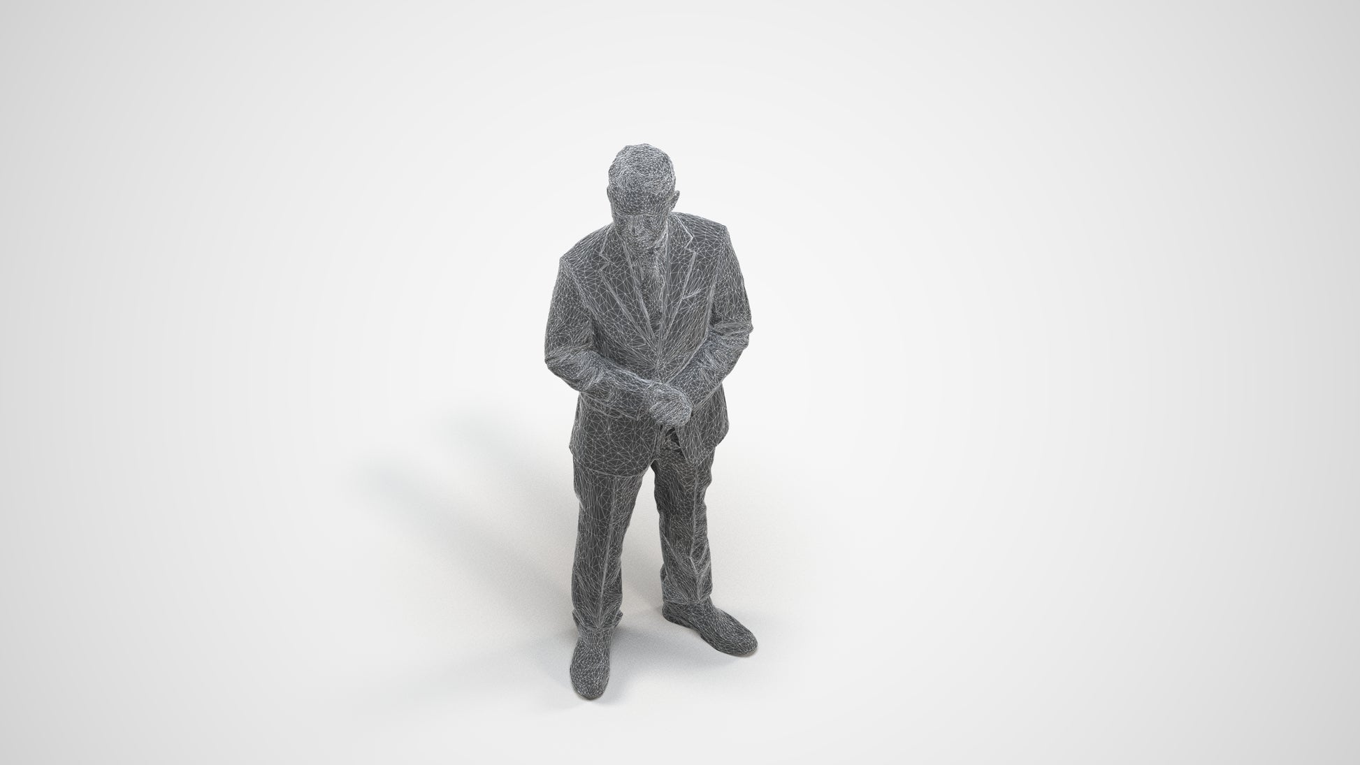 scanned 3D man business, photogrammetry people for Enscape and V-Ray, wireframe three-quarter view