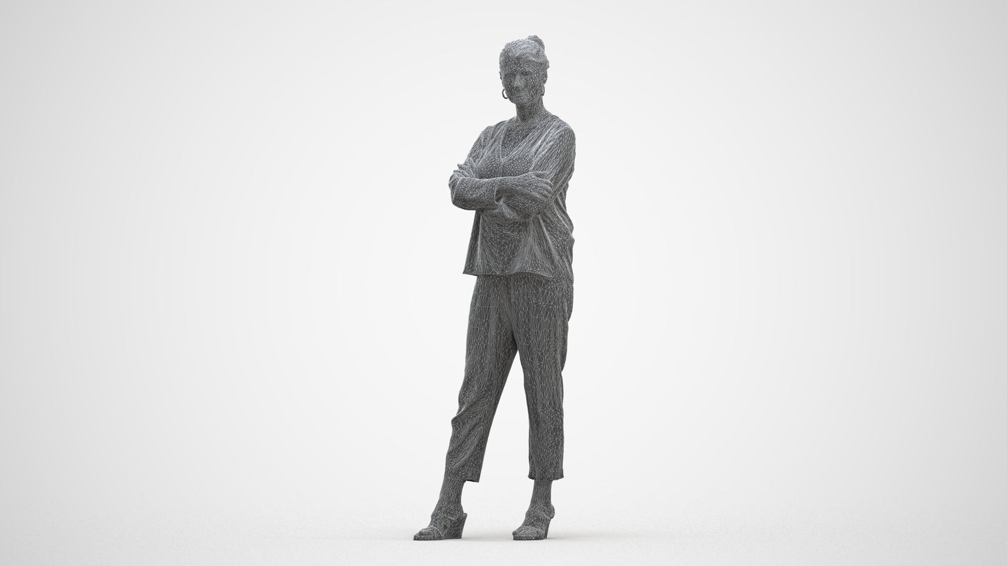 realistic 3D woman casual standing, scanned archviz people for Blender and 3ds Max, three-quarter front view render