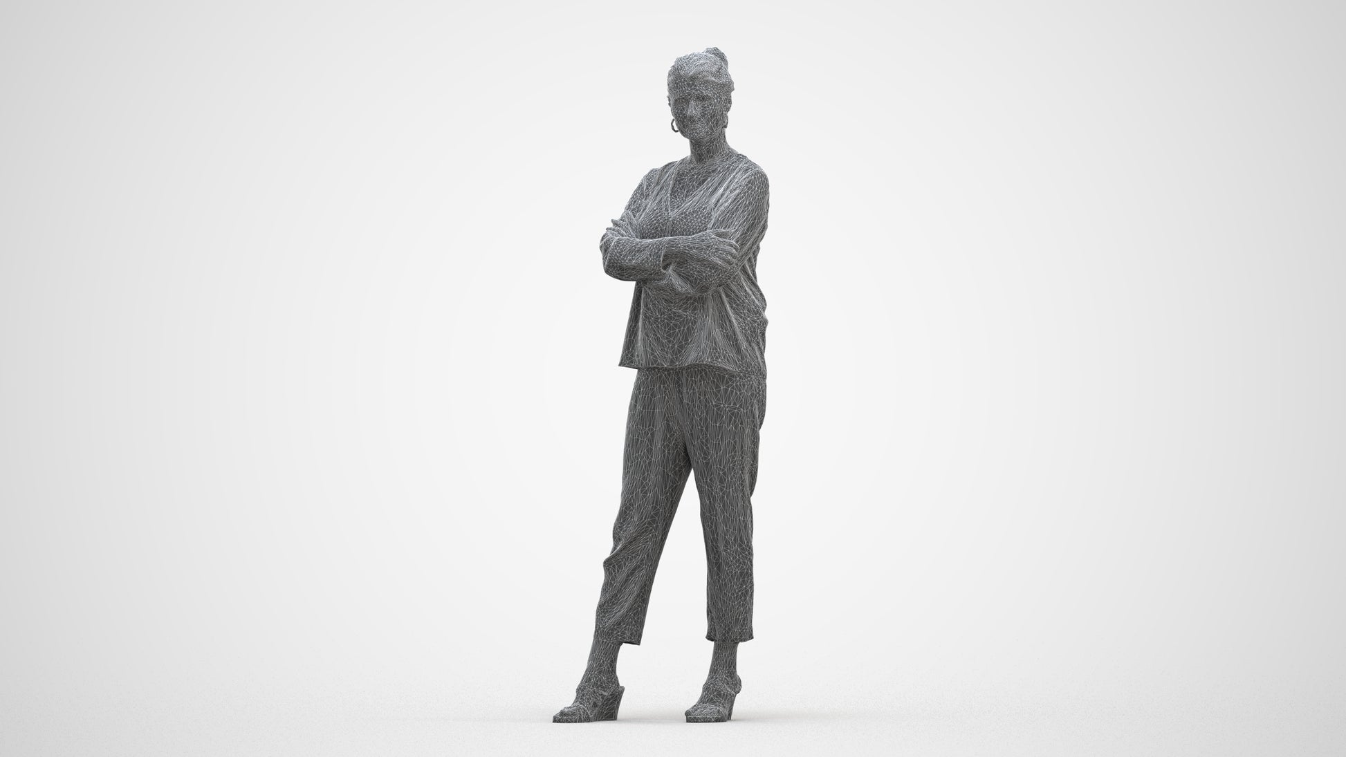 realistic 3D woman casual standing, scanned archviz people for Blender and 3ds Max, three-quarter front view render