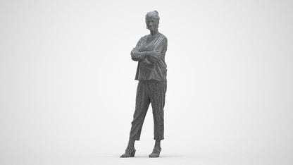 realistic 3D woman casual standing, scanned archviz people for Blender and 3ds Max, three-quarter front view render