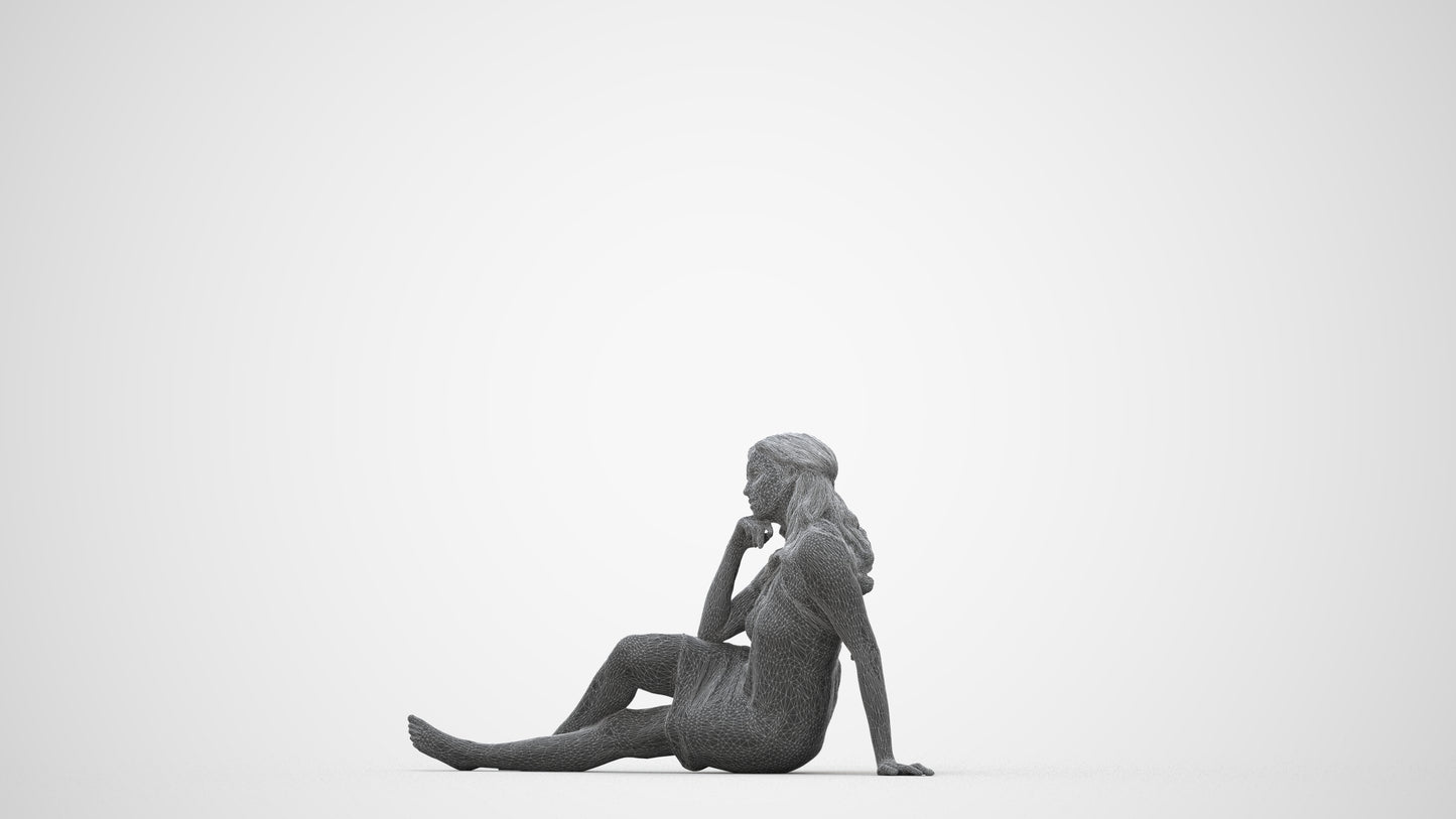 3D human model woman pool, photogrammetry scanned person for archviz, wireframe back view