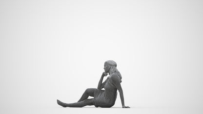 3D human model woman pool, photogrammetry scanned person for archviz, wireframe back view