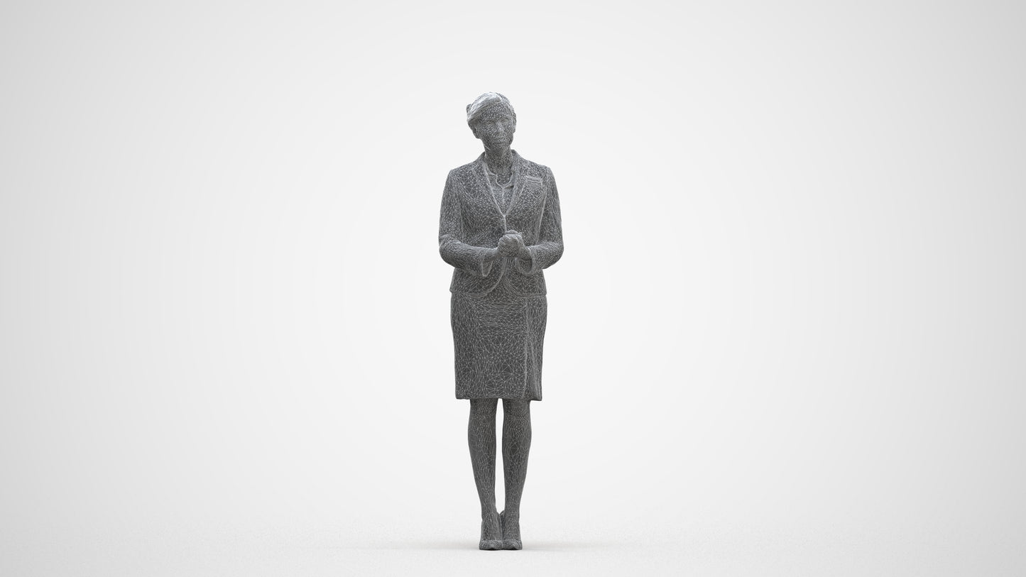 3D scanned woman standing, photorealistic archviz people for Enscape and SketchUp, three-quarter front view render
