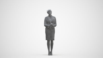 3D scanned woman standing, photorealistic archviz people for Enscape and SketchUp, three-quarter front view render