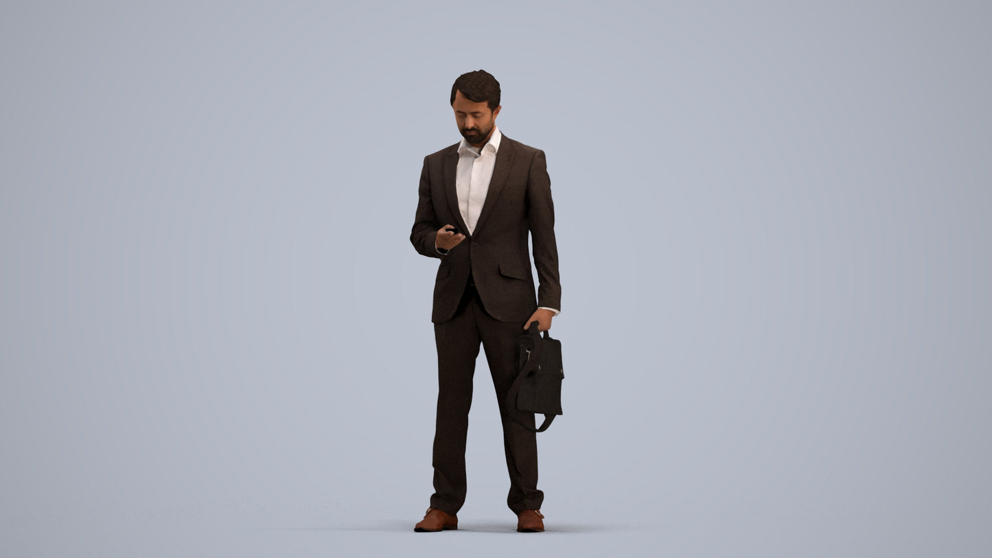 3D people model man business, scanned human for 3ds Max rendering, standing pose render