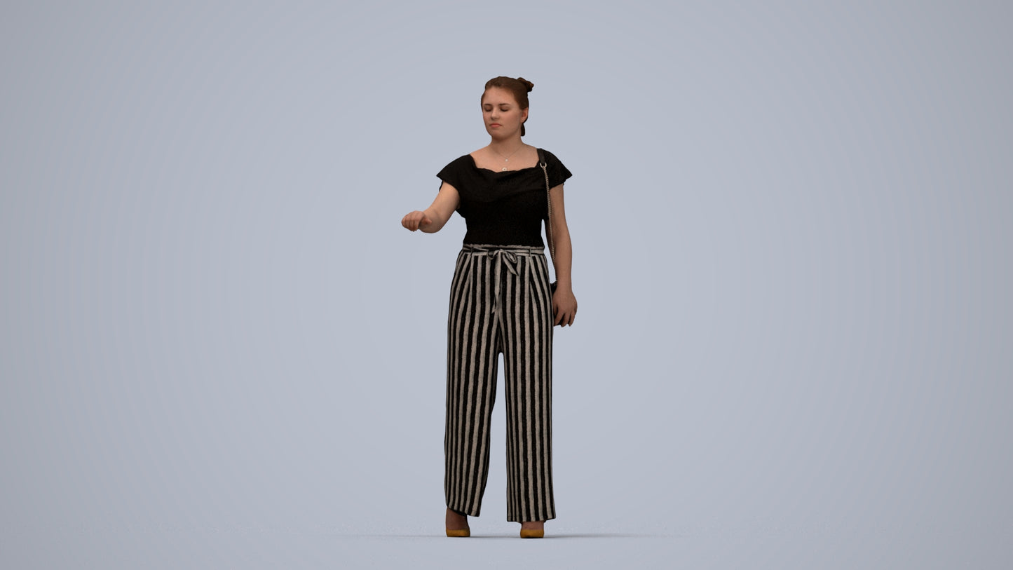 realistic 3D woman casual standing, scanned archviz people for Blender and 3ds Max, top-down view render