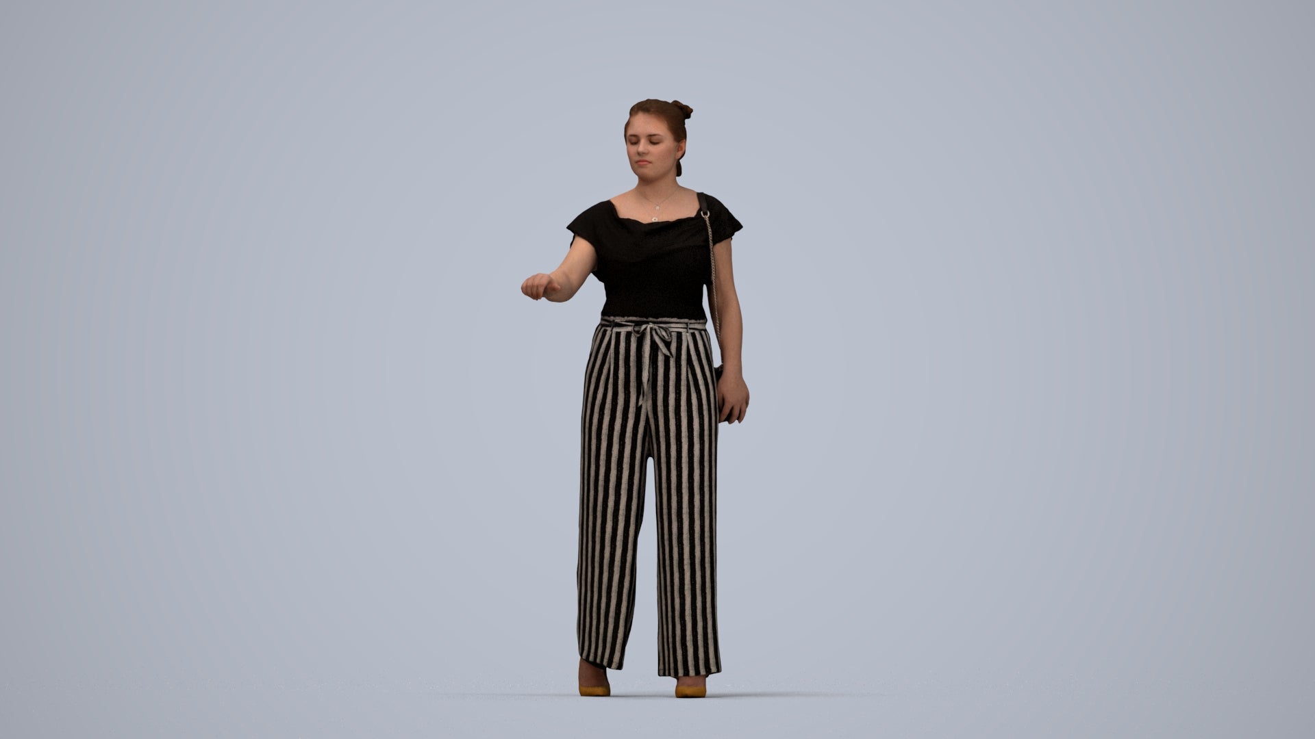 realistic 3D woman casual standing, scanned archviz people for Blender and 3ds Max, top-down view render