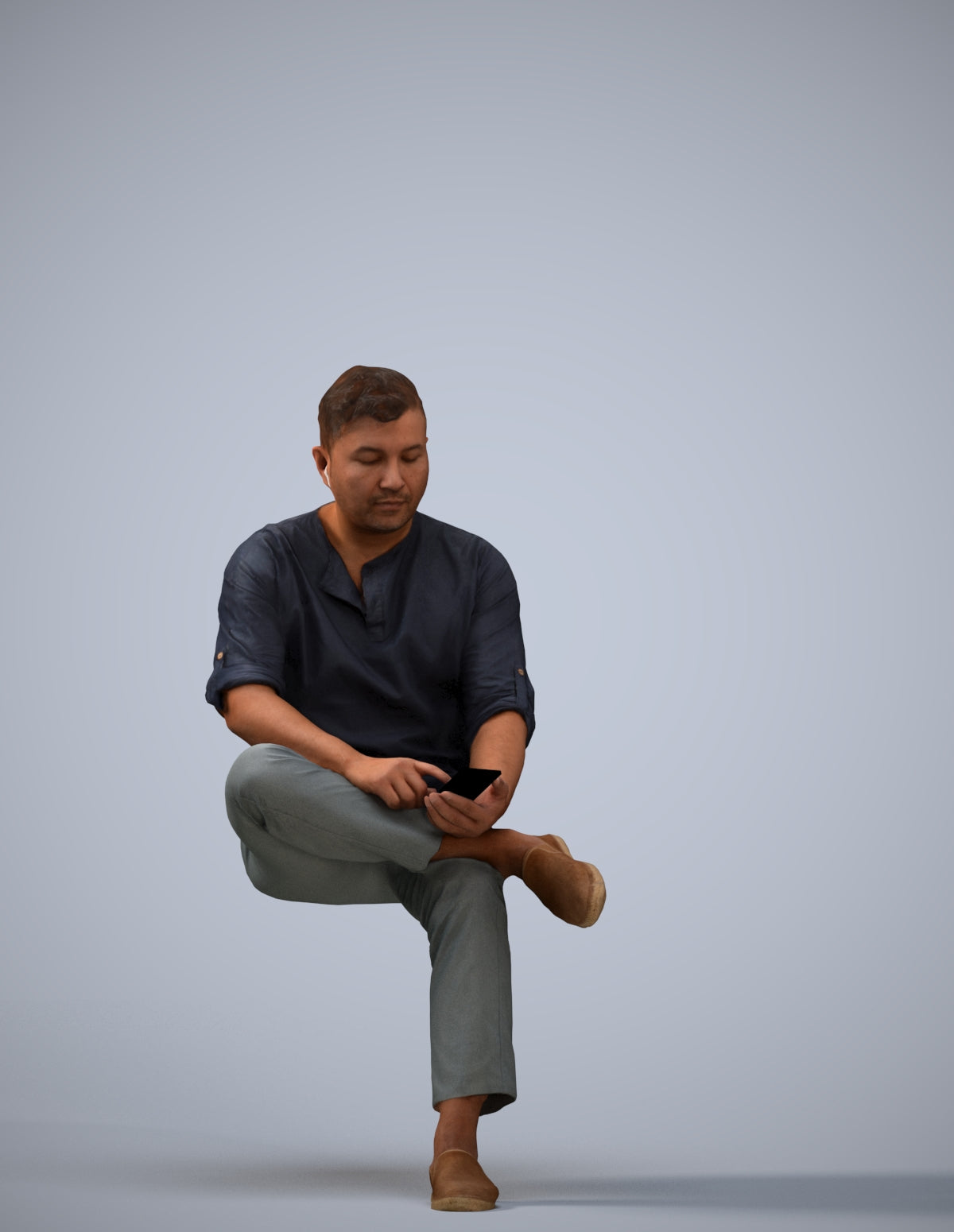scanned 3D man casual sitting, photogrammetry people for Enscape and V-Ray