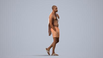 3D human model man pool, photogrammetry scanned person for archviz, side view render