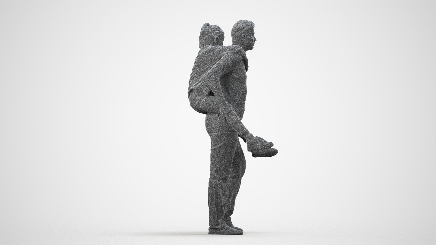 3D scanned girl kids casual, photorealistic archviz people for Enscape and SketchUp, wireframe side view