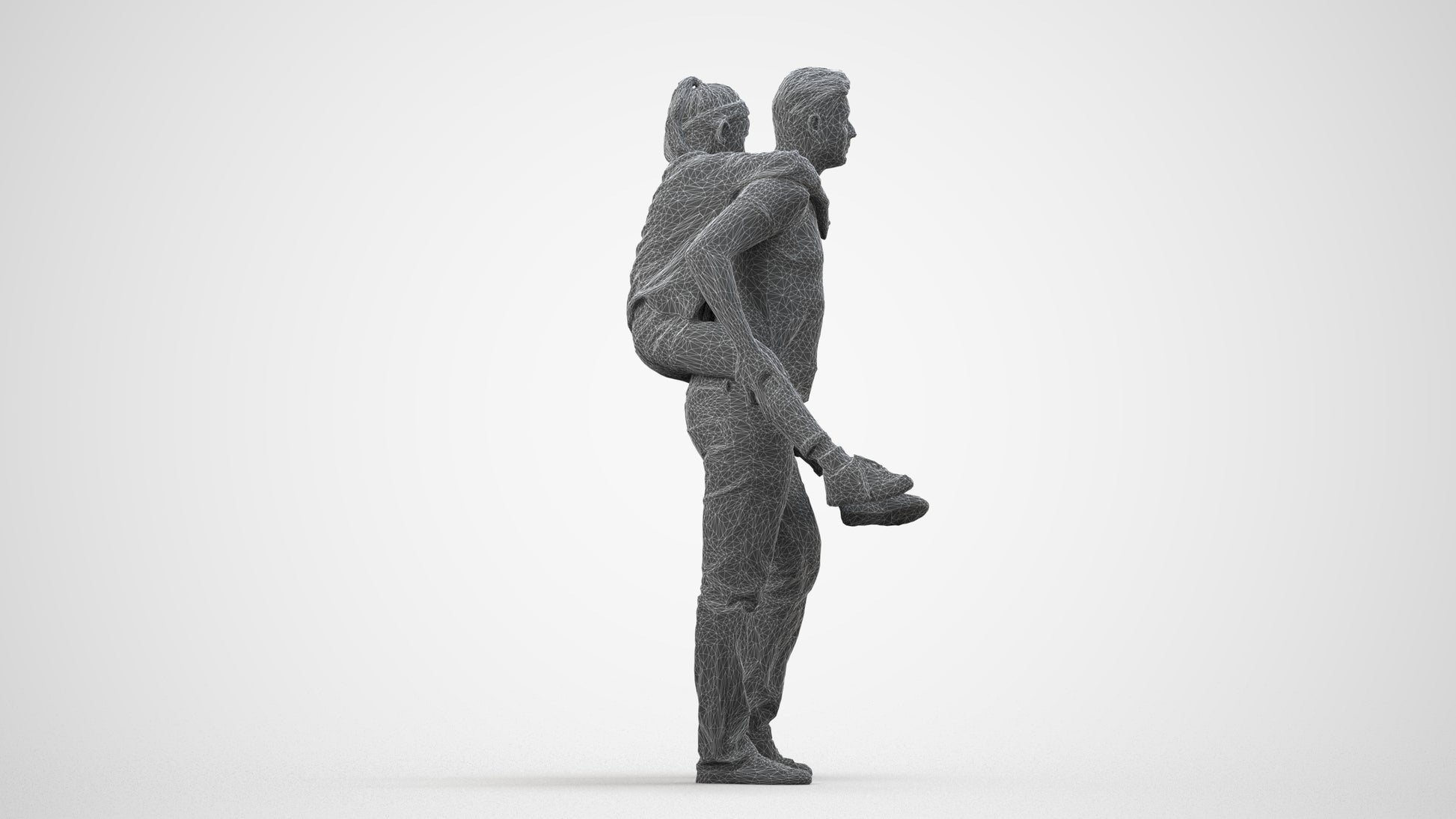 3D scanned girl kids casual, photorealistic archviz people for Enscape and SketchUp, wireframe side view