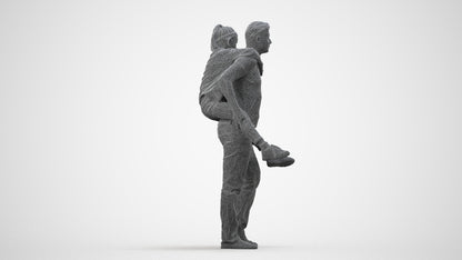 3D scanned girl kids casual, photorealistic archviz people for Enscape and SketchUp, wireframe side view