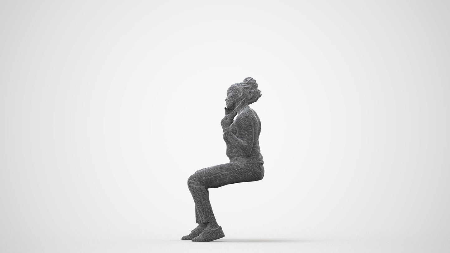scanned 3D woman casual sitting, photogrammetry people for Enscape and V-Ray, square thumbnail