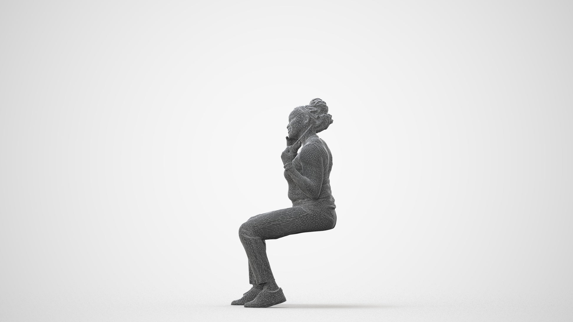 scanned 3D woman casual sitting, photogrammetry people for Enscape and V-Ray, square thumbnail