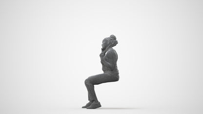 scanned 3D woman casual sitting, photogrammetry people for Enscape and V-Ray, square thumbnail