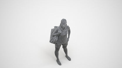 scanned 3D woman casual standing, photogrammetry people for Enscape and V-Ray, wireframe three-quarter view