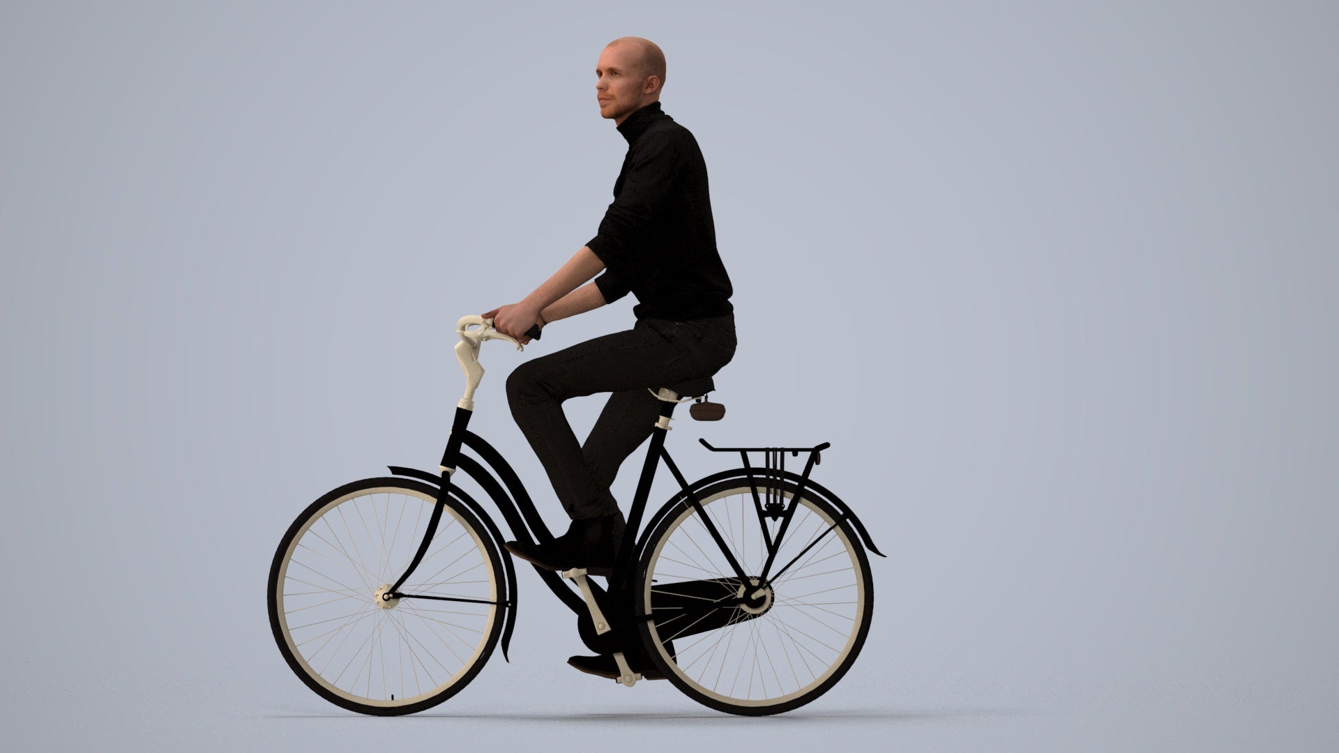 realistic 3D human man casual cycling, archviz people FBX OBJ for Blender, three-quarter view render
