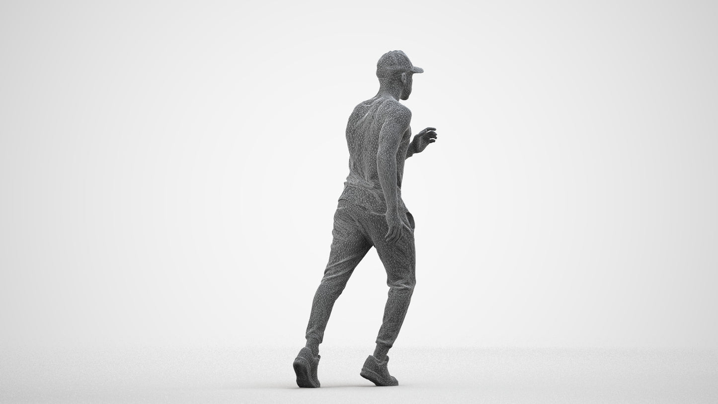 photogrammetry 3D man casual walking, realistic human model archviz FBX, wireframe side view