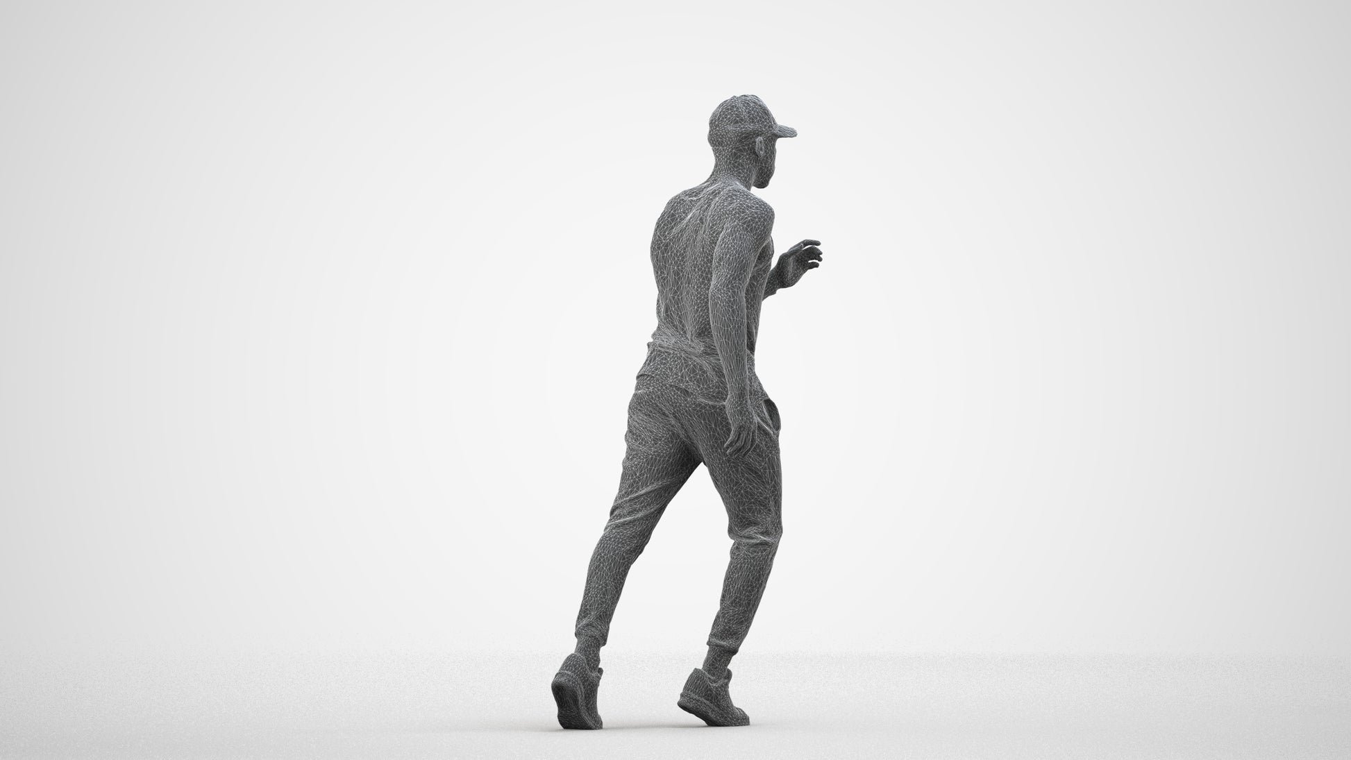 photogrammetry 3D man casual walking, realistic human model archviz FBX, wireframe side view