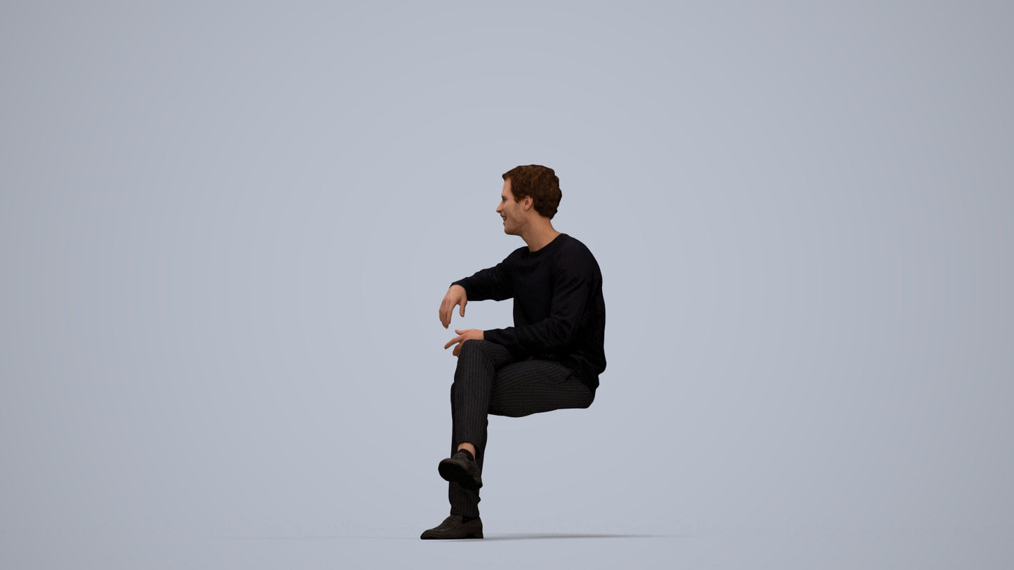 scanned 3D man casual sitting, photogrammetry people for Enscape and V-Ray, top-down view render
