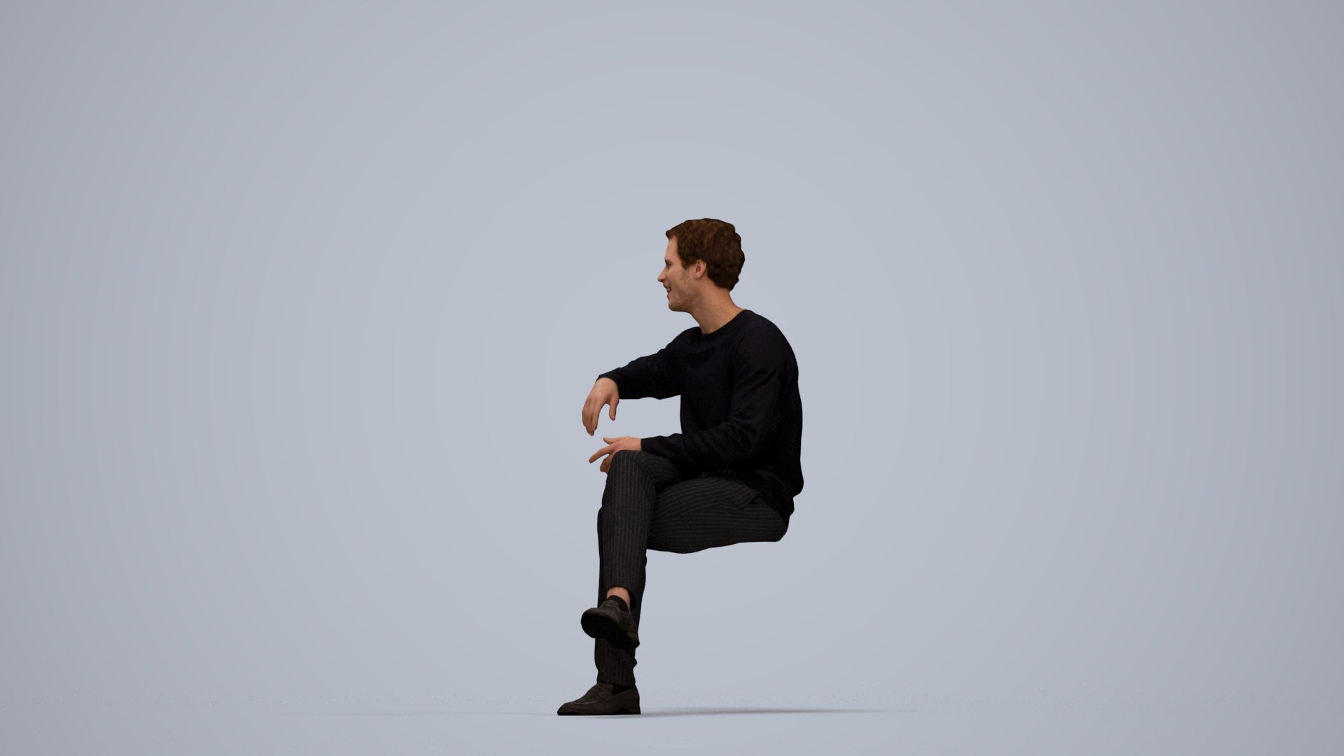 scanned 3D man casual sitting, photogrammetry people for Enscape and V-Ray, top-down view render