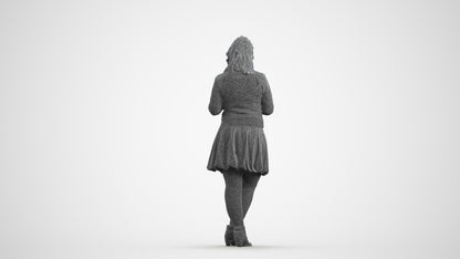 3D scanned woman standing casual, photorealistic archviz people for Enscape and SketchUp, wireframe front view