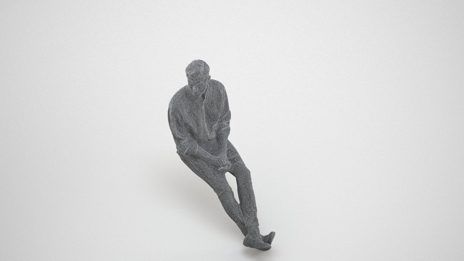 scanned 3D man casual sitting, photogrammetry people for Enscape and V-Ray, wireframe three-quarter view