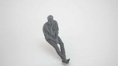 scanned 3D man casual sitting, photogrammetry people for Enscape and V-Ray, wireframe three-quarter view