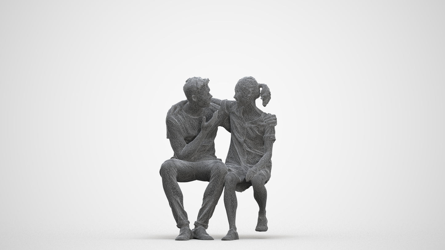 scanned 3D girl casual couple, photogrammetry people for Enscape and V-Ray, three-quarter front view render
