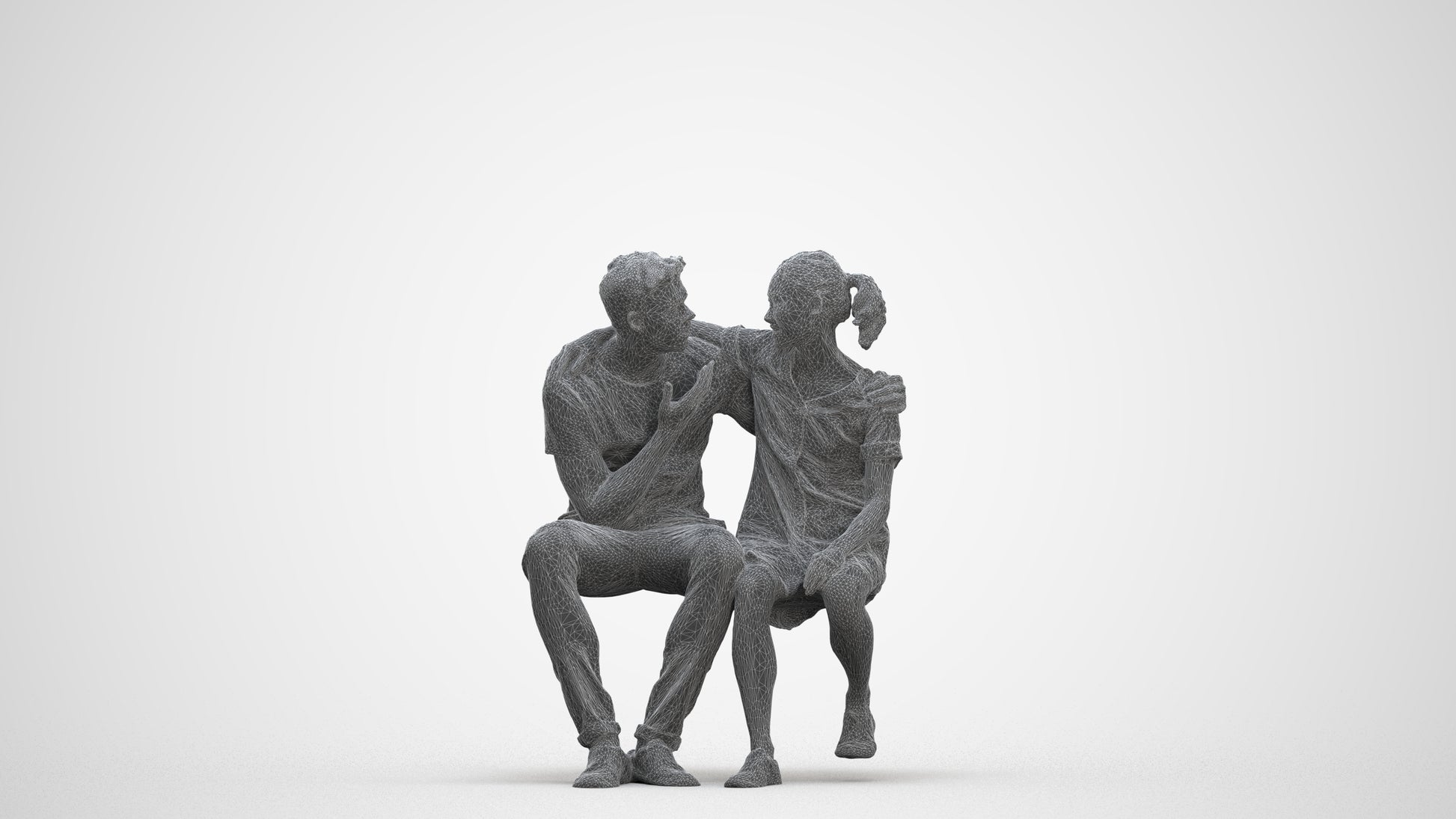 scanned 3D girl casual couple, photogrammetry people for Enscape and V-Ray, three-quarter front view render