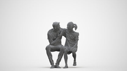 scanned 3D girl casual couple, photogrammetry people for Enscape and V-Ray, three-quarter front view render